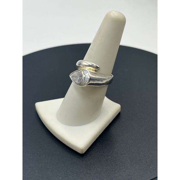 Sterling Silver Bypass Pear Shaped CZ 3.5 Ct Engagement Ring size 7.75 - Picture 3 of 12